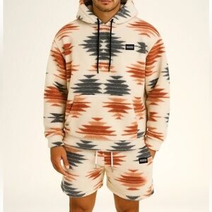 Huggi  Geometric Hoodie and Shorts in Cream, Orange, and Black